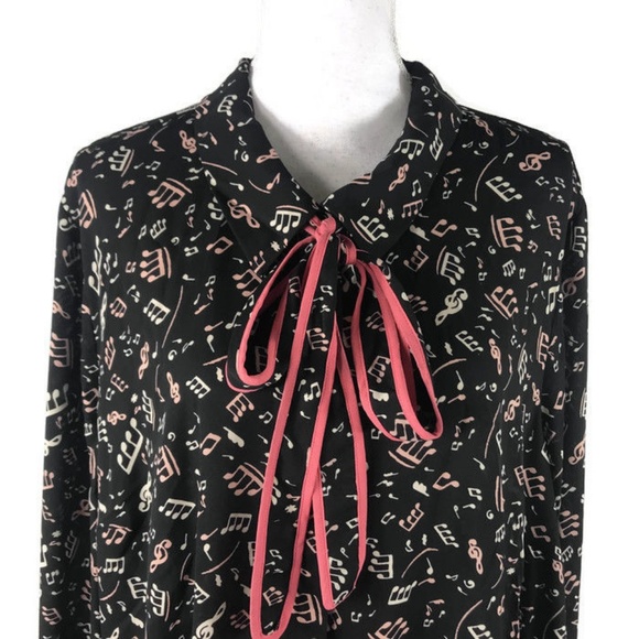 Modcloth Size 4x Blouse Pussy Bow Musical Note - Picture 2 of 7